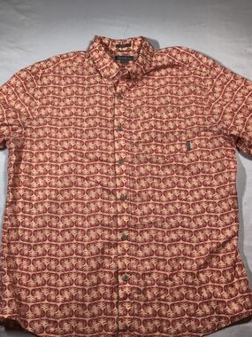 Eddie Bauer Printed Red and Cream Short-Sleeve Button-Up Shirt